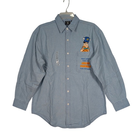 Warner Bros. Other - NWT Vintage S Warner Bros Fred Flintstone Grand Poobah Denim Shirt Men's Cartoon